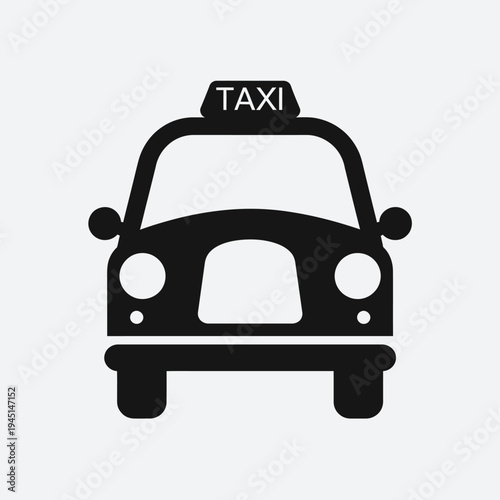 A black and white illustration of a taxi cab with a lighted sign on top isolated on white background, Vector, illustration