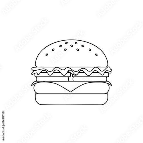 A minimalist line art drawing of a multi-layered burger