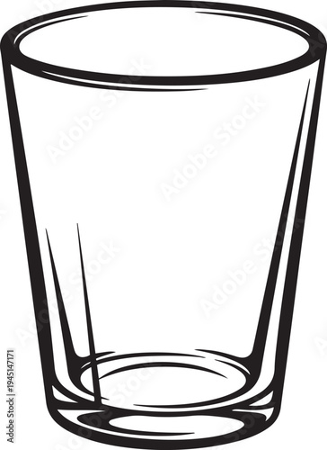Black outline of an empty clear glass tumbler on a white background