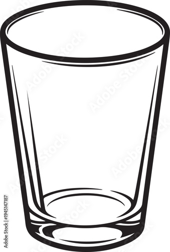 Empty clear glass tumbler with thick black outline and subtle internal lines beverage