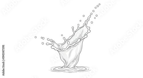 Hand Drawn Sketch of a Dynamic Milk Splash Isolated on White Background