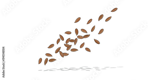 Falling Brown Flax Seeds Isolated on White Background