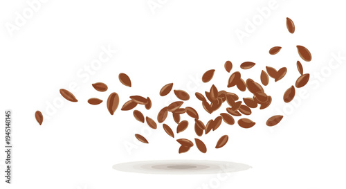 Flying Brown Flax Seeds Isolated on White Background