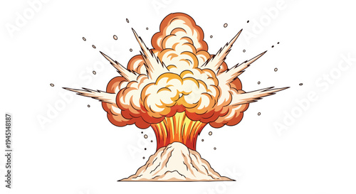 Cartoon Style Volcanic Eruption Explosion Illustration