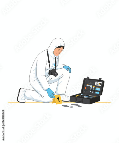 Scientist in protective suit testing hazardous materials vector illustration
