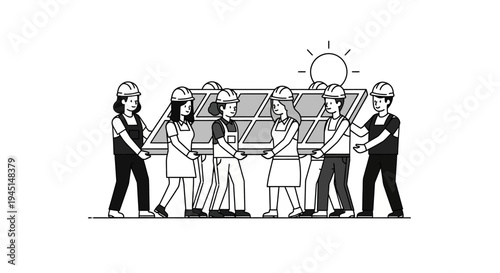 People working together on solar panel.
