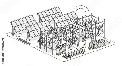 Industrial construction site with scaffolding.