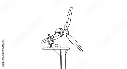 Wind turbine generator machine closeup.
