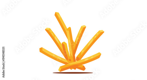 Stylized Illustration of Crispy Golden French Fries Isolated on White Background
