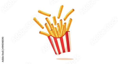 Cartoon French Fries Jumping Out of a Red and White Striped Paper Carton