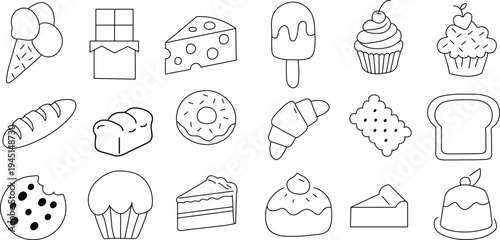 Set of 20 bakery icons vector, line style
