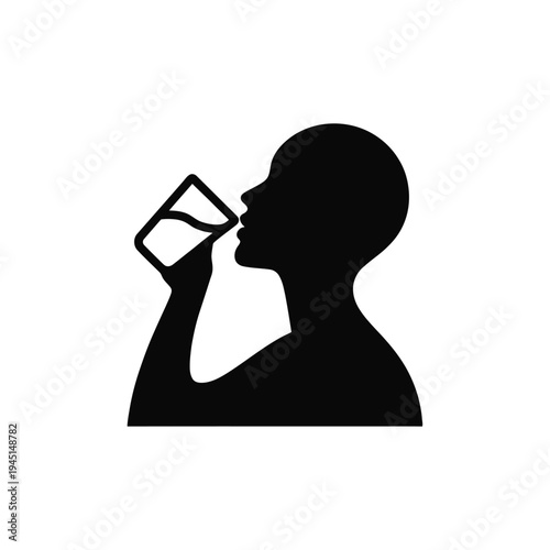 A silhouette of a person drinking from a glass, depicted in black and white. isolated on white background, Vector, illustration