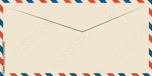 Airmail envelope frame. Commercial envelope. International vintage letter border. Retro air mail postcard with blue and red stripes. Blank correspondence paper template.eps,10