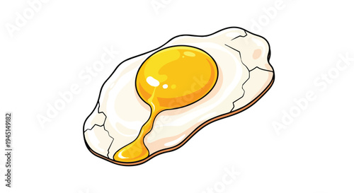 Cartoon Style Fried Egg with Runny Yolk Illustration