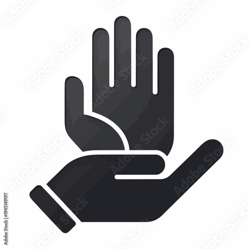A black and white icon of a hand with a flat palm and fingers slightly spread out isolated on white background, Vector, illustration