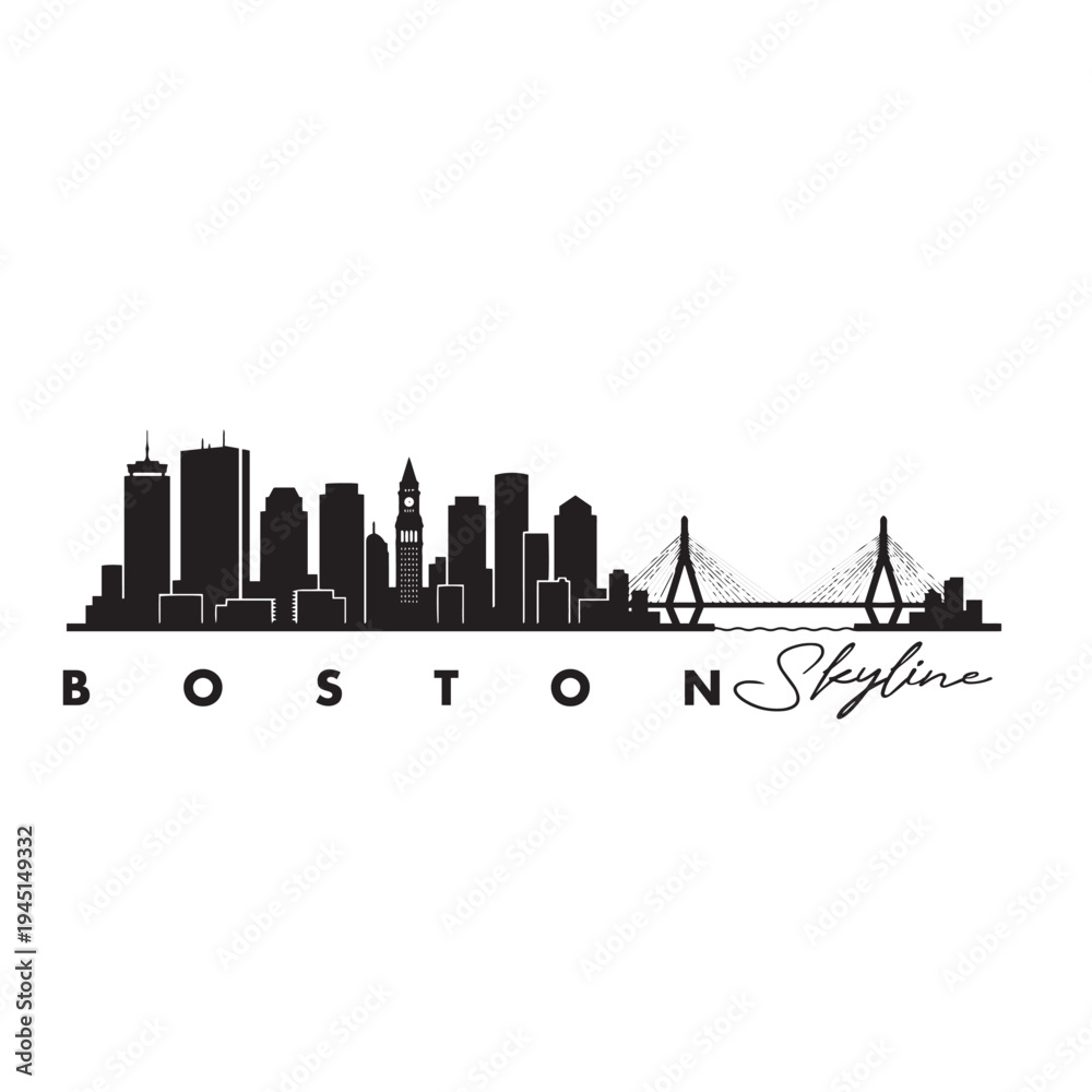 Obraz premium Boston Skyline Silhouette – Minimal City Vector Icon