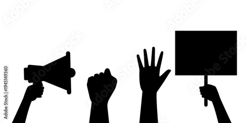 Activism, protest event human hands silhouettes svg cut file. Isolated vector illustration.
