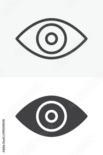 Human eye vision icon different style icon set. Line outline and solid icon version. Editable stroke vector sign symbol for view, visibility and sight.