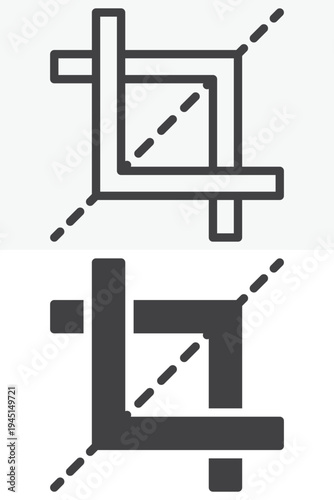 Crop tool frame icon different style icon set. Line outline and solid icon version. Editable stroke vector sign symbol for image cropping and editing.