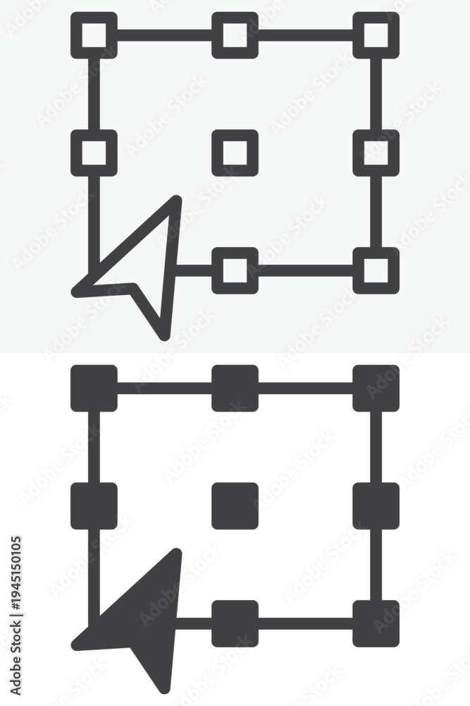Obraz premium Transform selection frame icon different style icon set. Line outline and solid icon version. Editable stroke vector sign symbol for transform and resize tool.