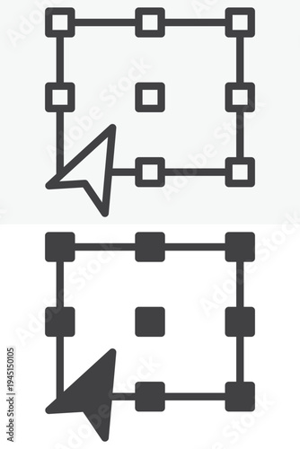 Transform selection frame icon different style icon set. Line outline and solid icon version. Editable stroke vector sign symbol for transform and resize tool.