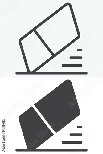 Eraser editing tool icon different style icon set. Line outline and solid icon version. Editable stroke vector sign symbol for erase and delete drawing.