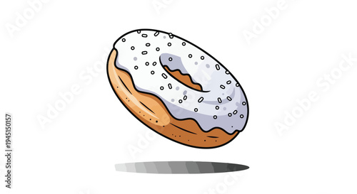 Cartoon Style Glazed Donut with Sprinkles Isolated on White Background