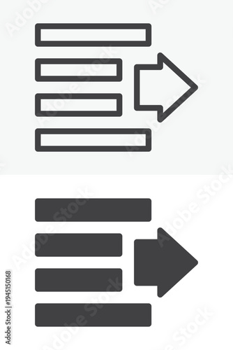 Align right text tool icon different style icon set. Line outline and solid icon version. Editable stroke vector sign symbol for text alignment editing.