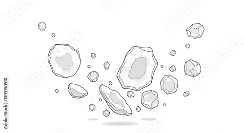 Hand Drawn Sketch of Floating Rocks and Stones