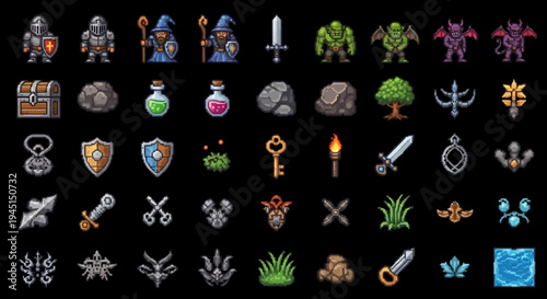 A collection of fantasy icons and symbols.