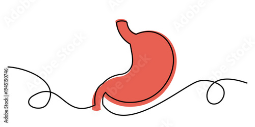 Editable continuous one line drawing stomach organ vector for clean health clinics. Ideal for symbolizing modern anatomy, minimalist biology, and care.