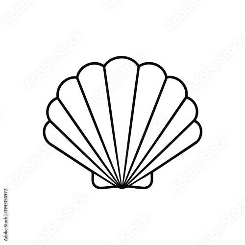 A simple black outline of a fan-shaped seashell with radiating lines