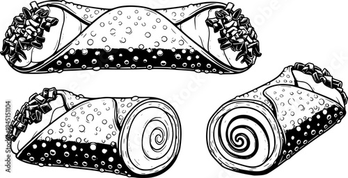 Classic Sicilian Cannoli Pastries with Cream and Chocolate, cut out transparent
