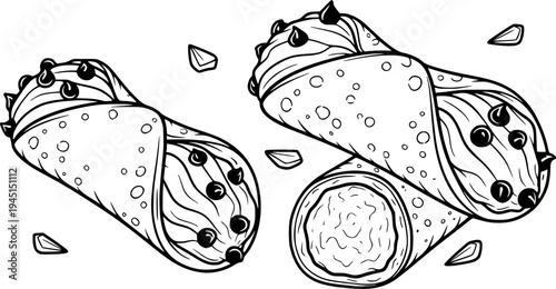 Classic Sicilian Cannoli Pastries with Cream and Chocolate, cut out transparent
