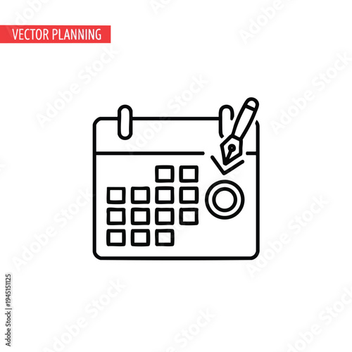 Calendar icon with a pen marking a date on it, symbolizing planning