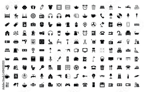 Icons set of household appliances electronics and home furniture items