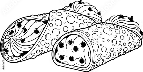 Classic Sicilian Cannoli Pastries with Cream and Chocolate, cut out transparent
