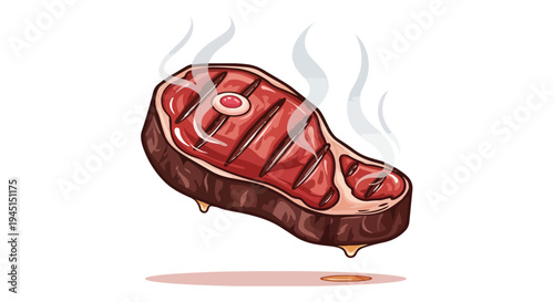 Grilled Beef Steak Illustration with Steam