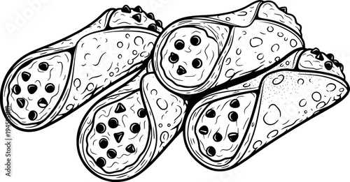 Classic Sicilian Cannoli Pastries with Cream and Chocolate, cut out transparent
