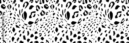 Seamless leopard pattern. Bold black spots on white background. Classic vector animal print. Jaguar skin texture. Abstract fur spot shape clean repeat pattern. Black white wildlife fashion animal bg