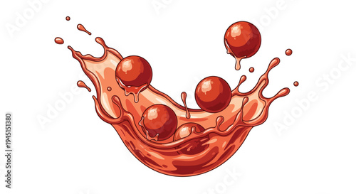 Red Cherry Fruit Splash with Liquid Wave Isolated on White Background