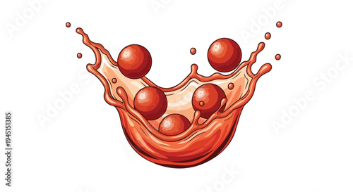 Red Fruit Splash with Floating Berries Illustration