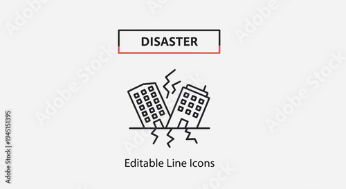 Earthquake destruction cityscape line icon.