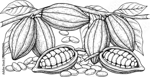Cocoa Pods and Beans Hand Drawn Sketch
