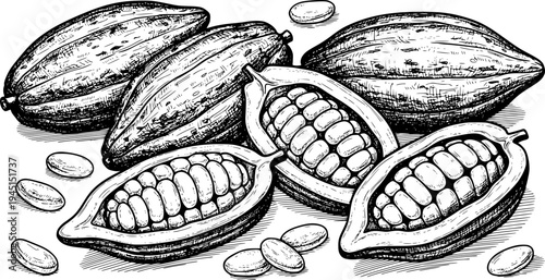 Cocoa Pods and Beans Hand Drawn Sketch
