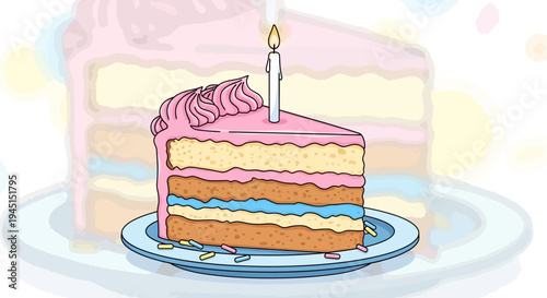 A colorful slice of birthday cake.
