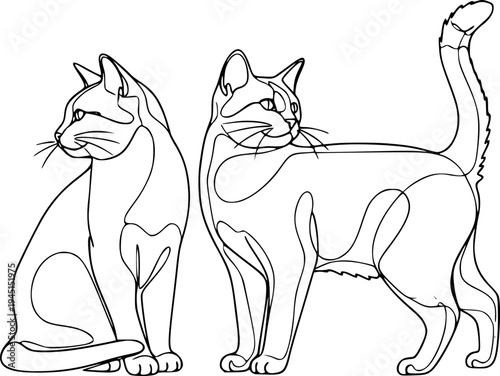 Two cats drawn with a single continuous line
