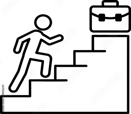 A person running up stairs towards a briefcase