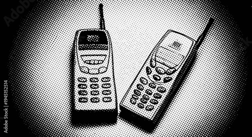 Two old mobile phones with antennas.
