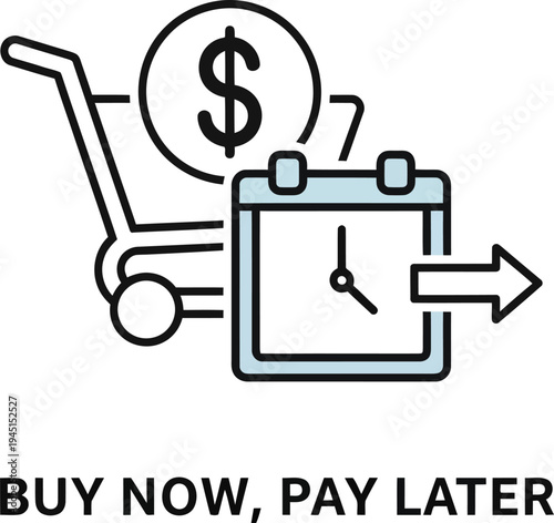 Buy now pay later service icon with shopping cart and calendar
